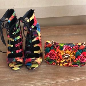 Floral Heels w/ purse